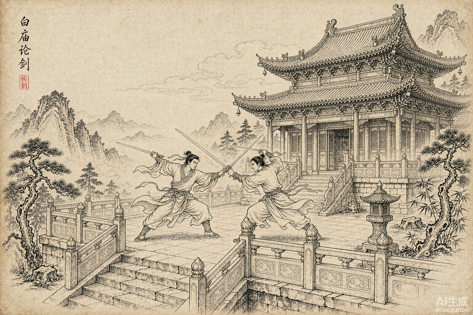 白描插画风格示意图